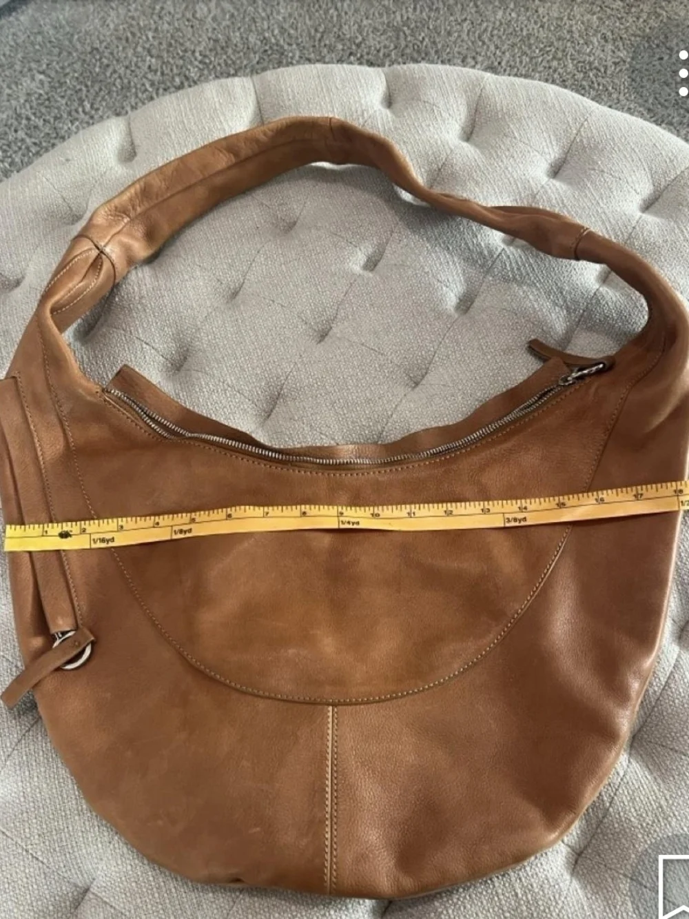 Mango Caramel Crescent Leather Hobo Shoulder Bag